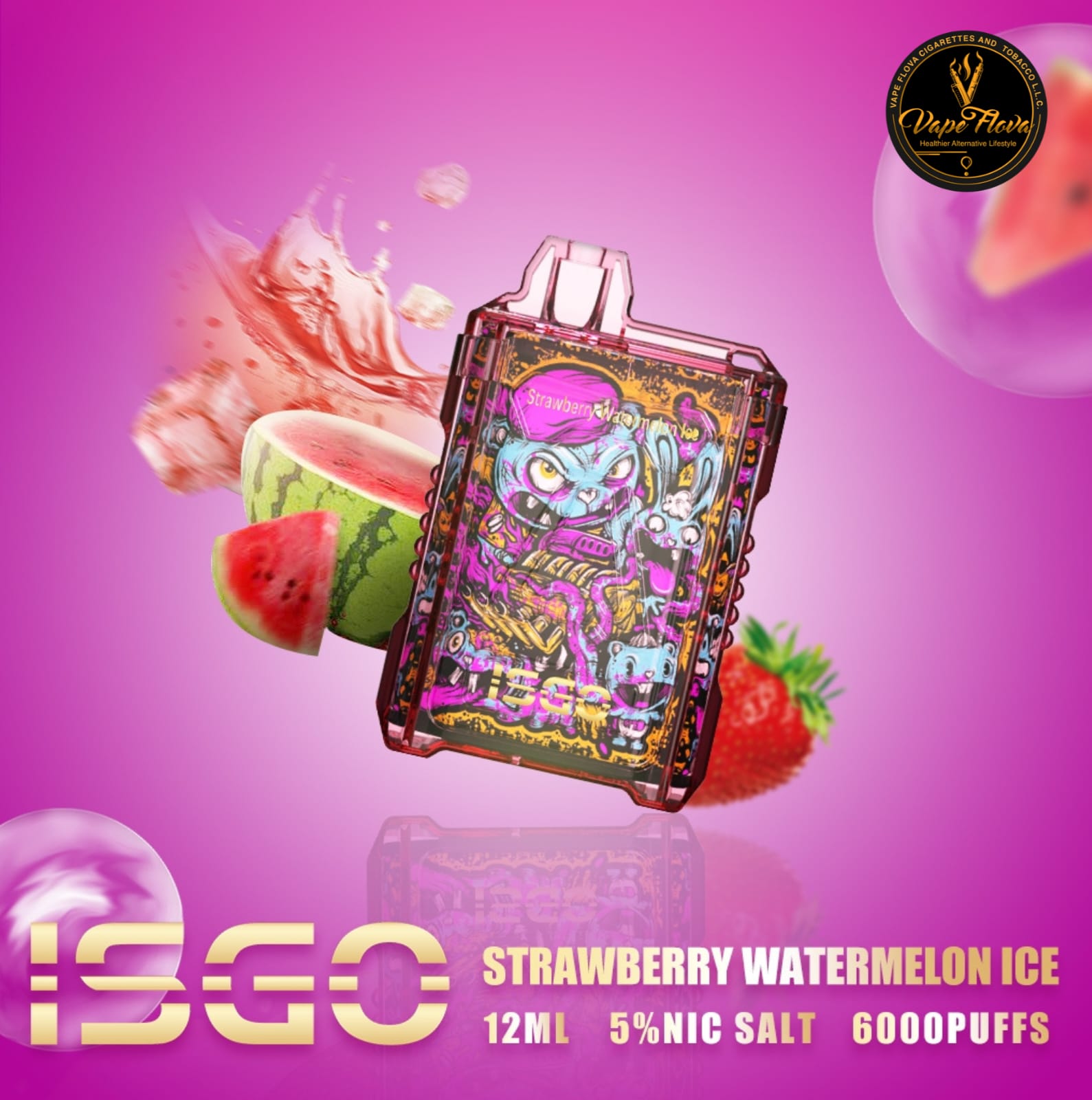 Isgo Rechargeable Disposable Vape 6000 Puffs Srawberry Watermelon